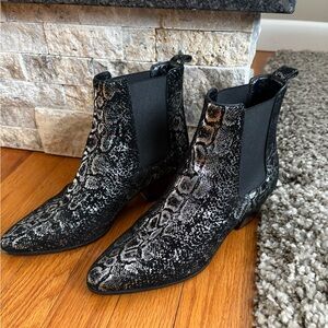 Saint Laurent Paris Ladies Black & Silver Ankle Boots SZ 36